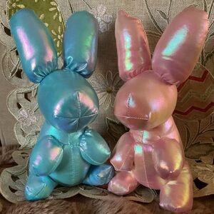 Iridescent Blue and Pink Bunny Plush Set